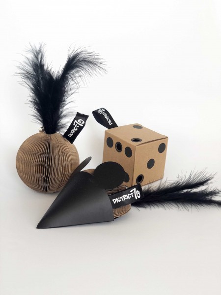 Geschenkset Pappspielzeuge: Maus, Ball + Würfel gift set cardboard cat toys: mouse, glory, dice